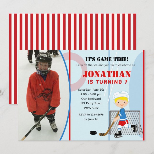 Invitations photo pour l'anniversaire du hockey su (Devant / Derrière)