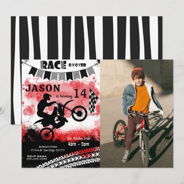Invitations photo pour l'anniversaire du vélo (Devant / Derrière)