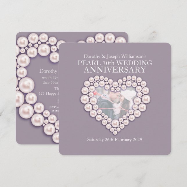 Invitations photo pour les 30 ans de mariage de no (Devant / Derrière)