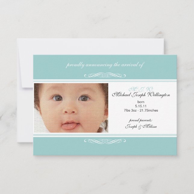 Invitations photo turquoises Faire-part bébé (Devant)