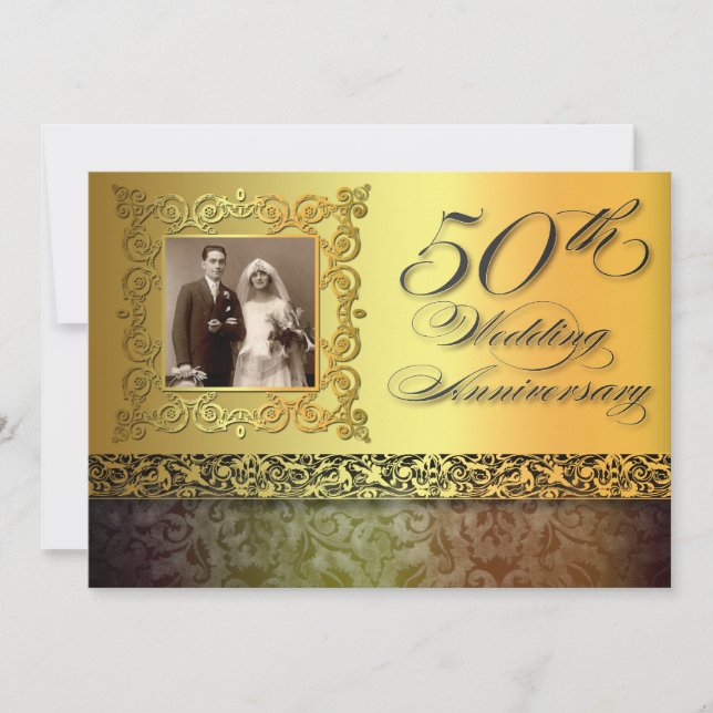 invitations photo uniques dorées pour le 50e anniv (Devant)