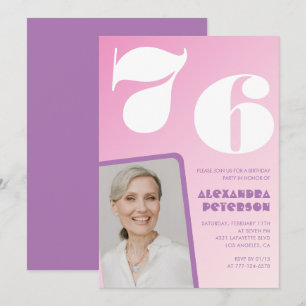 Invitations Pink Super 76e anniversaire Retro Phot