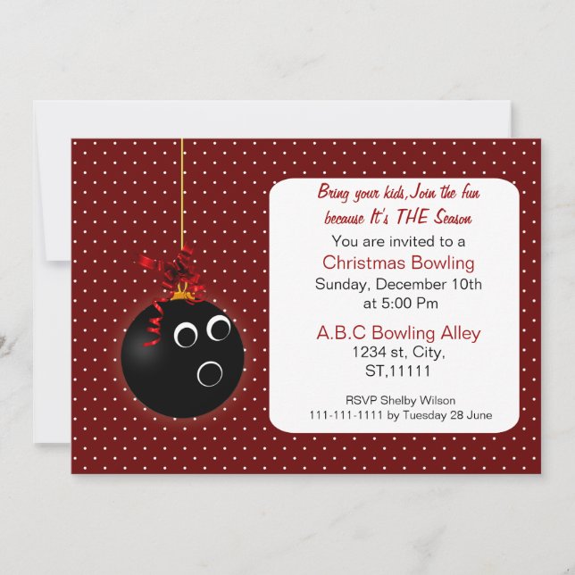 Invitations pois à Red Christmas Bowling (Devant)