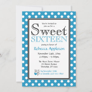 Invitations Polka Dot Blue & White Sweet sixteen