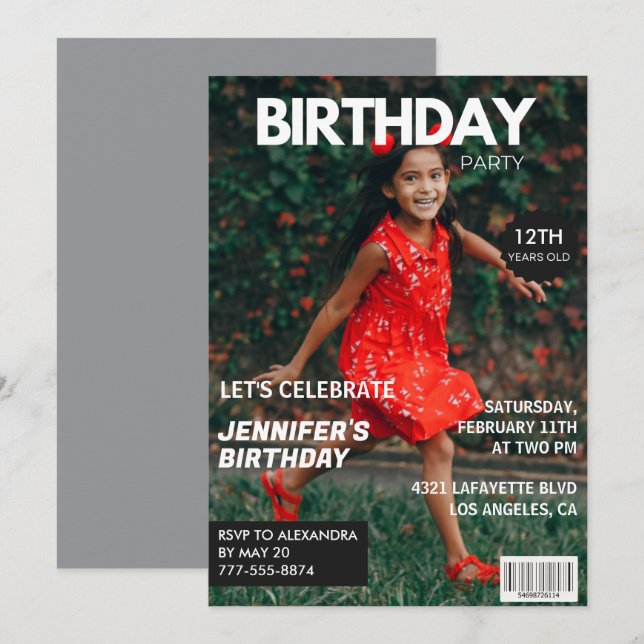 Invitations pour 12e anniversaire pour sa couvertu (Devant / Derrière)