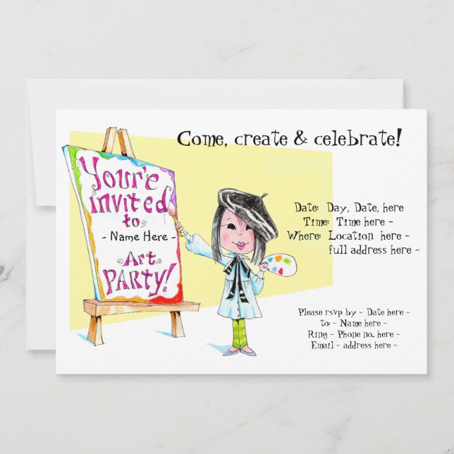 Invitations pour fêtes d'anniversaire d'art pour f (Devant)
