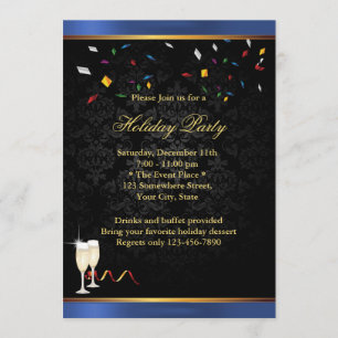Invitations pour fêtes de fin d'année Blue Border