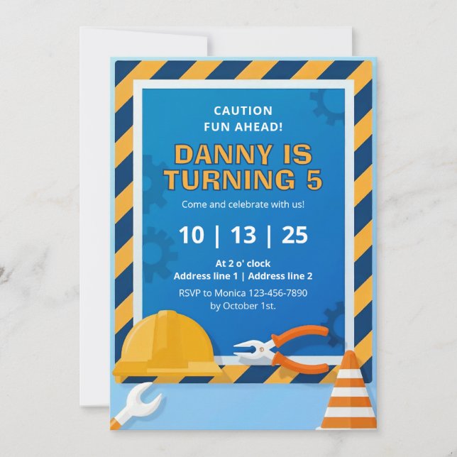 Invitations pour la fête d'anniversaire de constru (Devant)