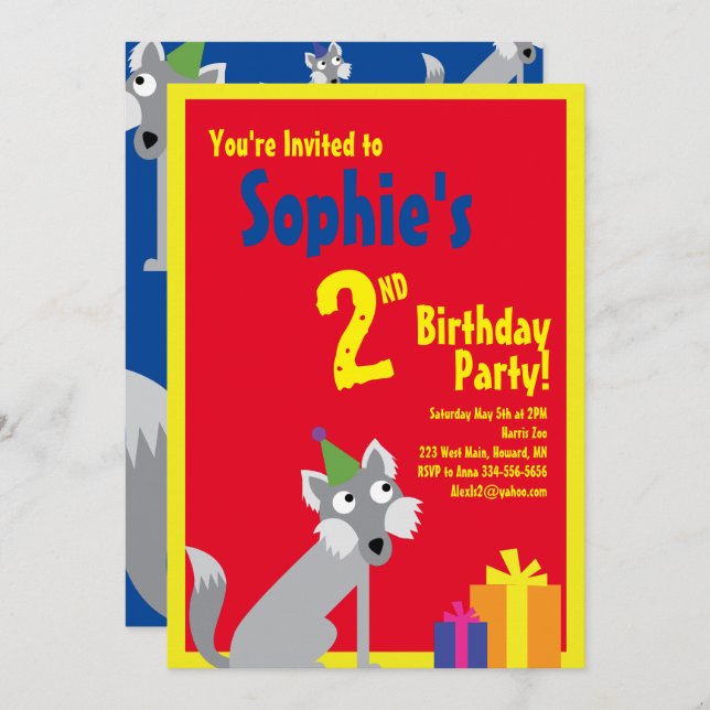 Invitations pour la fête d'anniversaire de Wolf An (Devant / Derrière)