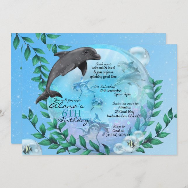 Invitations pour la fête d'anniversaire du Dolphin (Devant / Derrière)