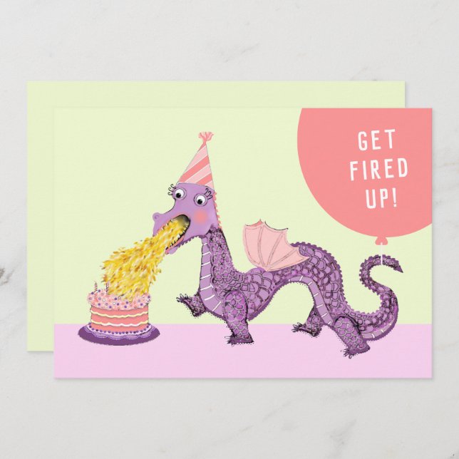 Invitations pour la fête d'anniversaire du dragon  (Devant / Derrière)