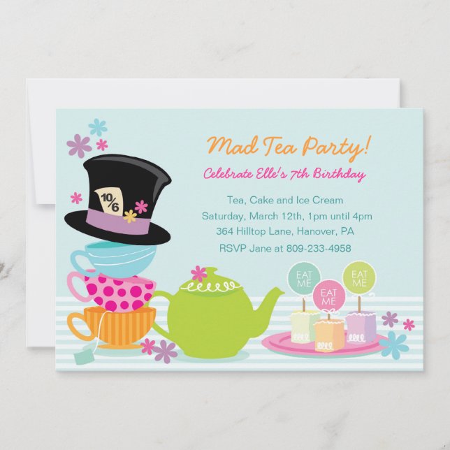 Invitations Pour La Fête D'Anniversaire Du Thé De  (Devant)