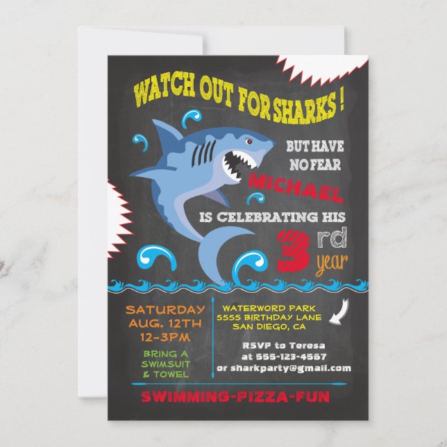 Invitations pour la fête de natation des requins (Devant)