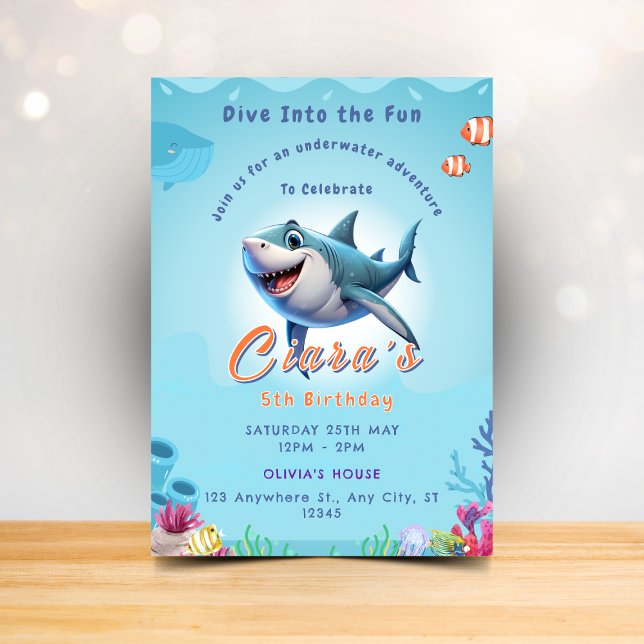 Invitations pour la fête des enfants requins avec  (Créateur téléchargé)