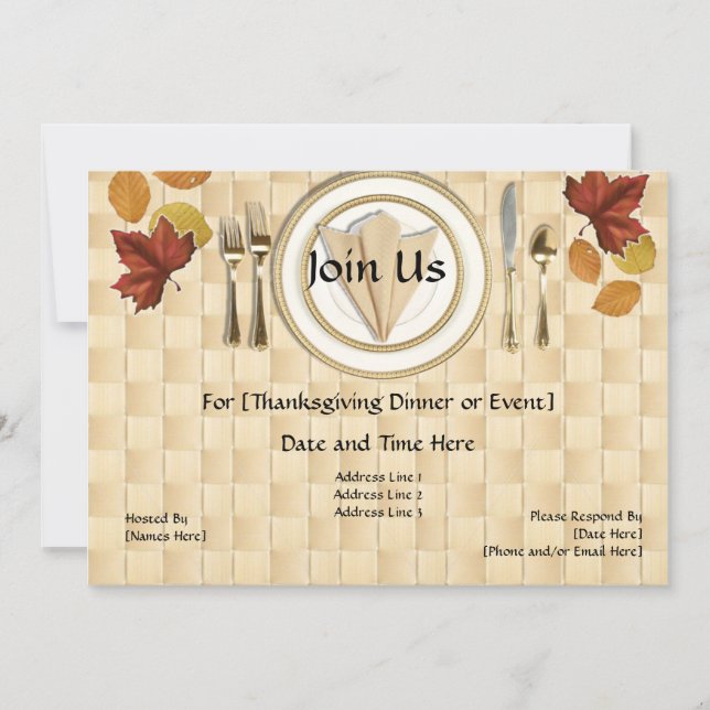 Invitations pour l'Action de grâce ou le dîner d'a (Devant)