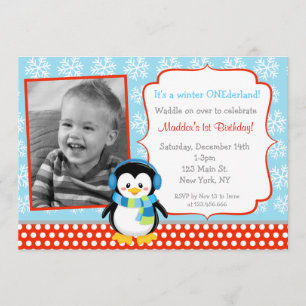Invitations pour l'anniversaire de Boy Penguin Win