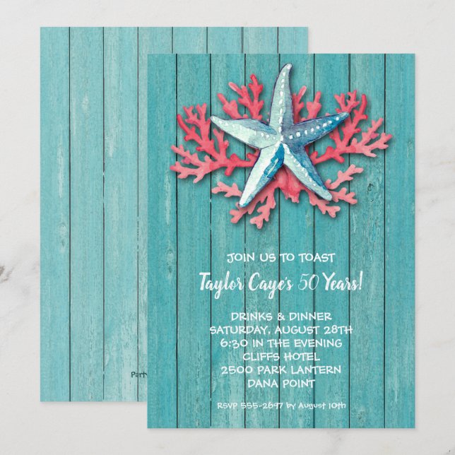 Invitations pour l'anniversaire de l'étoile tropic (Devant / Derrière)