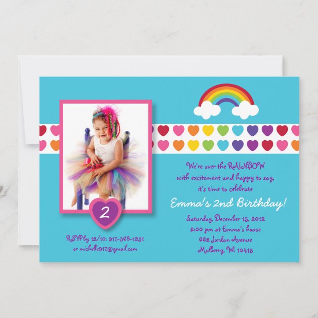 Invitations pour l'anniversaire de Rainbow Heart (Devant)