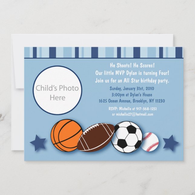Invitations pour l'anniversaire de Sports All Star (Devant)