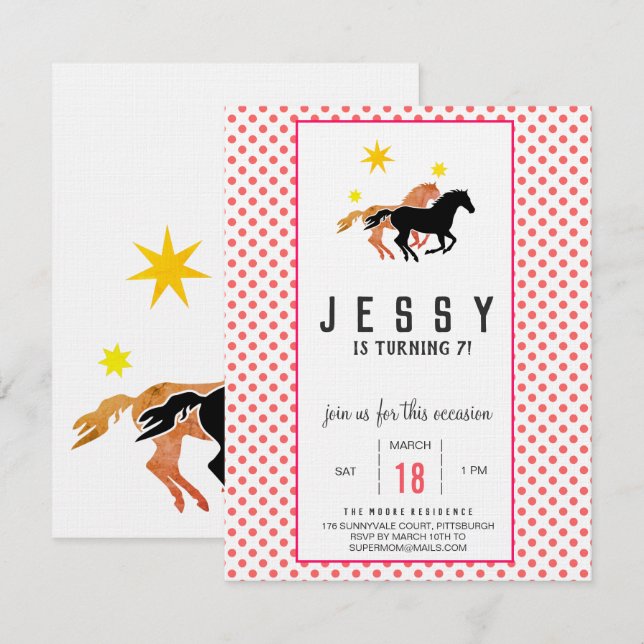 Invitations pour l'anniversaire du cheval (Devant / Derrière)