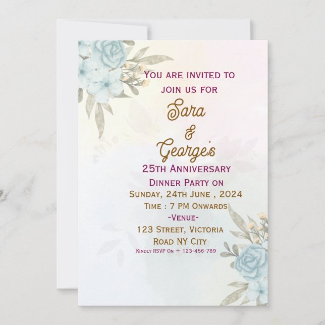 Invitations pour l'anniversaire du mariage (Devant)