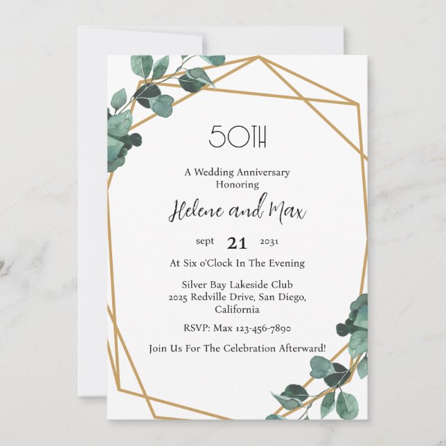 Invitations pour l'anniversaire du Mariage Emerald (Devant)