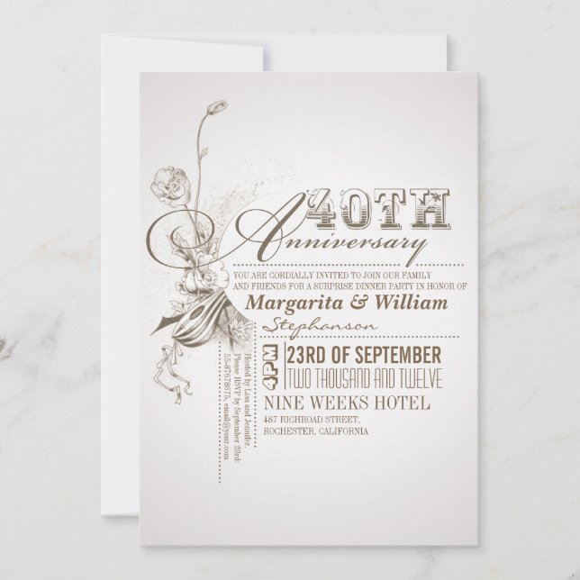 invitations pour le 40e anniversaire avec une bell (Devant)