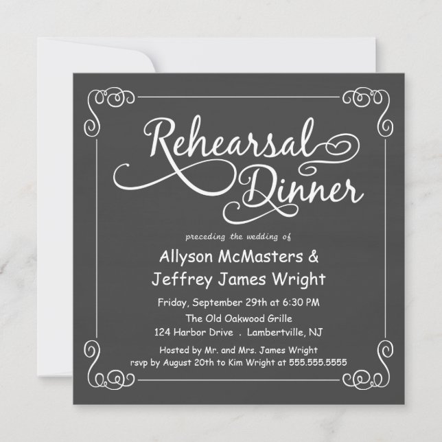 Invitations pour le dîner de répétition en tableau (Devant)