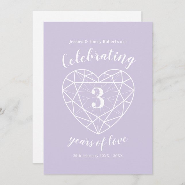 Invitations pour les 3 ans de mariage - Noces de c (Devant / Derrière)