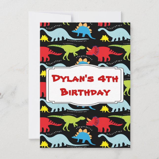 Invitations pour les enfants Dinosaur fête d'anniv (Devant)