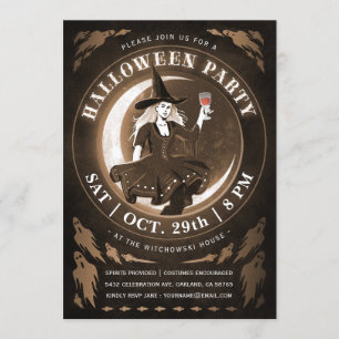 Invitations pour l'Halloween sorcière et lune   Am