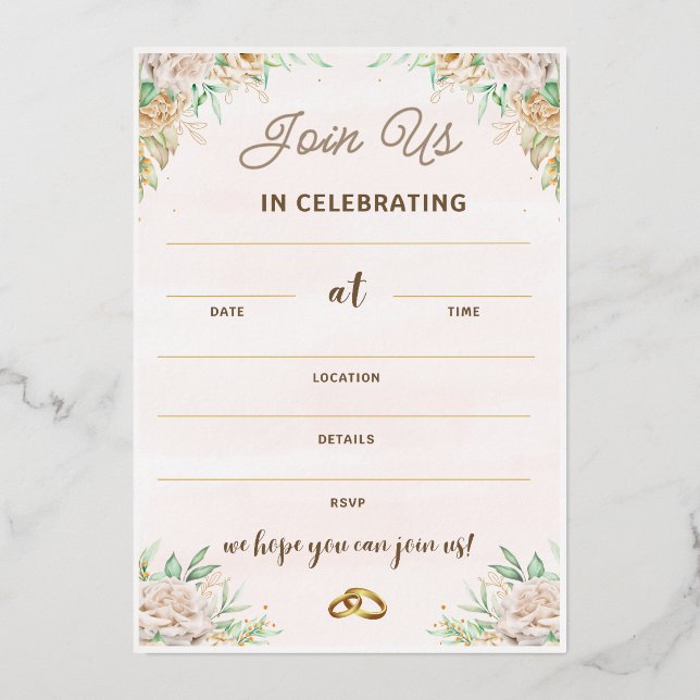 Invitations pour Mariage Anniversaire, Mariage rom (Recto)