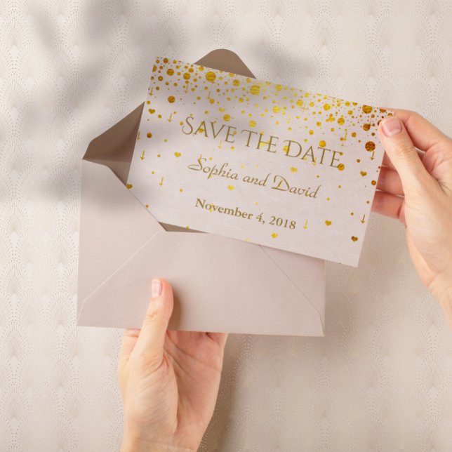 Invitations pour mariages | Gold Confetti ENREGIST (save the date, wedding gold confetti, elegant, trendy, modern)