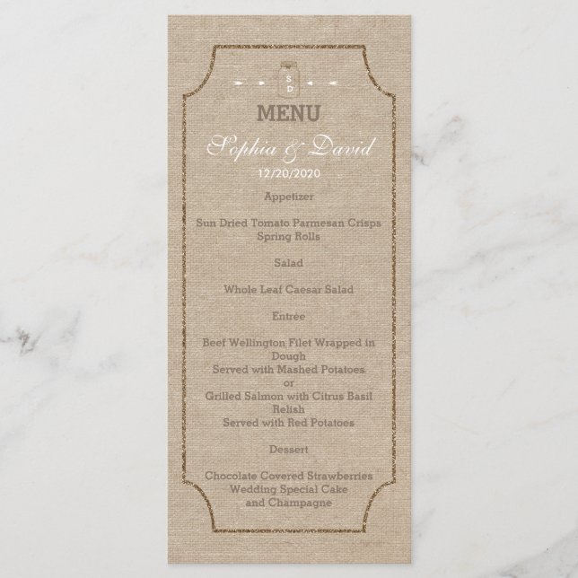 Invitations pour mariages | Menu Mason Jar Linen C (Devant)