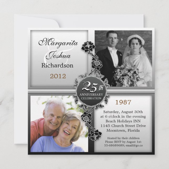 invitations pour photos de 25 ans de mariage argen (Devant)