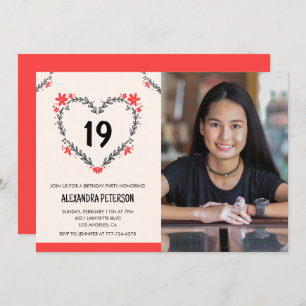Invitations pour son 19e anniversaire Floral Heart