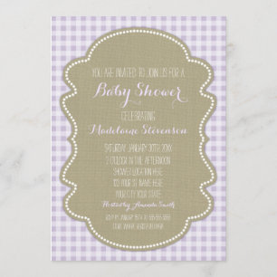Invitations pourpres de baby shower de toile de