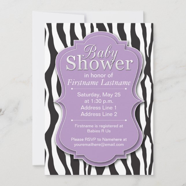Invitations pourpres de baby shower d'impression (Devant)