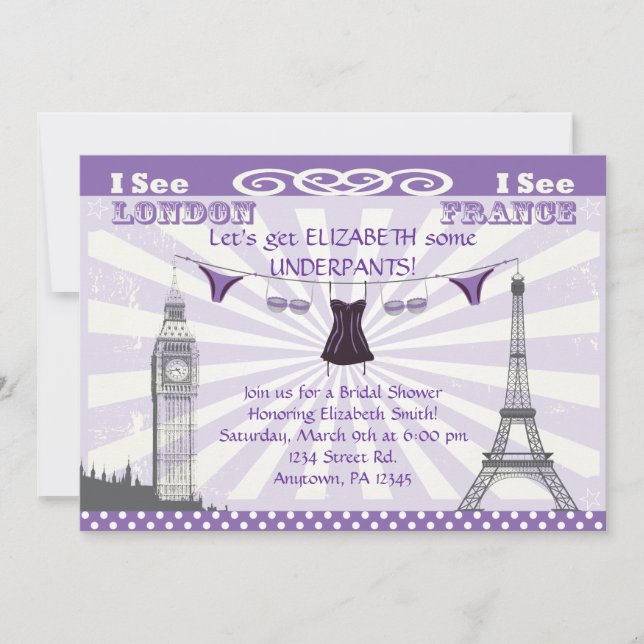 Invitations pourpres de Fête de la mariée de Paris (Devant)