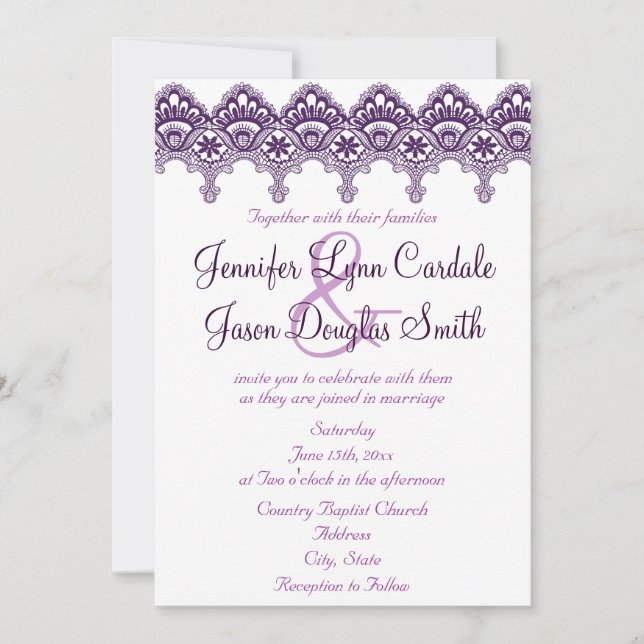 Invitations pourpres élégantes de mariage de (Devant)