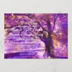 Invitations pourpres rustiques de mariage de chêne