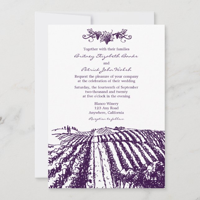 Invitations pourpres toscanes de mariage de (Devant)