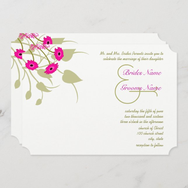 Invitations Raspberry Gerber Mariage damassé (Devant / Derrière)