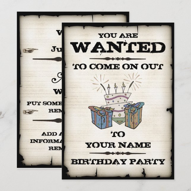 Invitations Recherchées de fête d'anniversaire (Devant / Derrière)