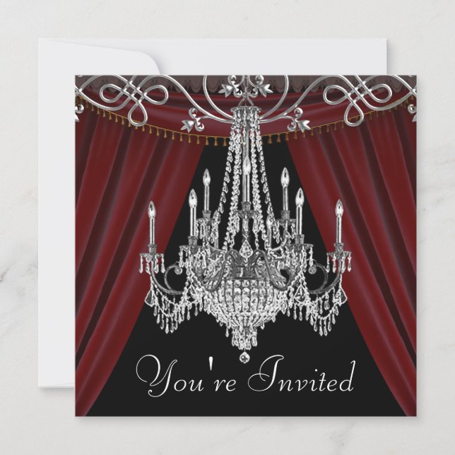 Invitations Red Black Chandelier Party (Devant)