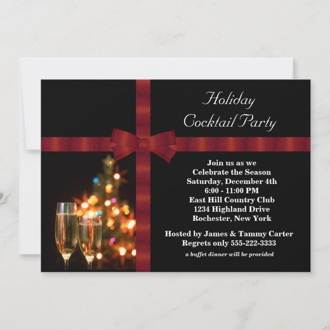 Invitations Red & Black Holiday Cocktail Party (Devant)