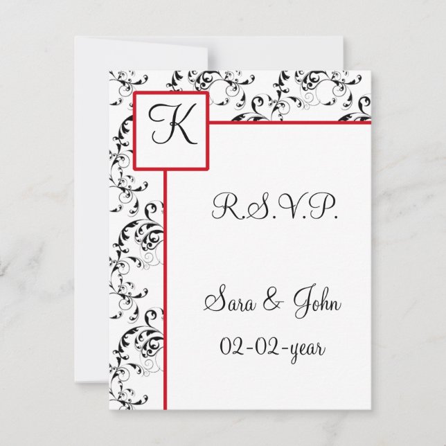 Invitations Red Black Mariage damassé (Devant)