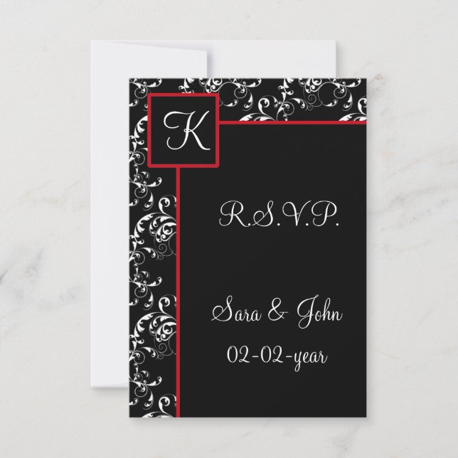 Invitations Red Black Mariage damassé (Devant)