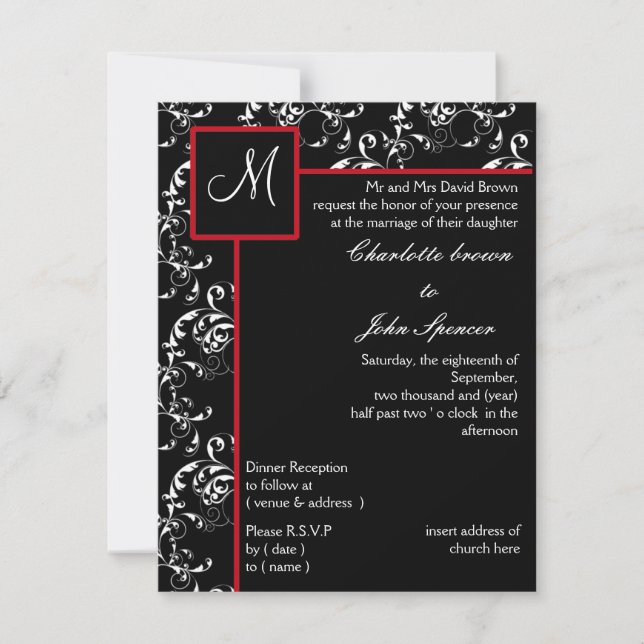Invitations Red Black Mariage damassé (Devant)