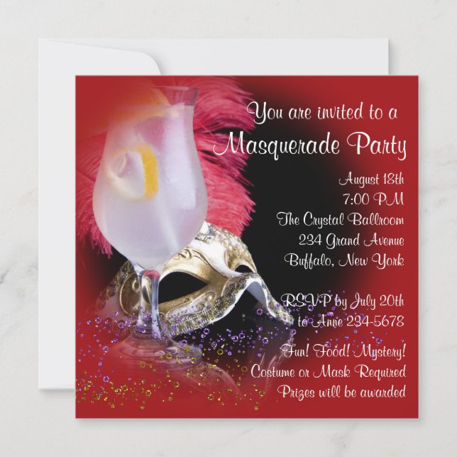 Invitations Red Black Masquerade Party (Devant)
